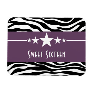 Stars Zebra Print Sweet 16 Magnet, Lila Magnet