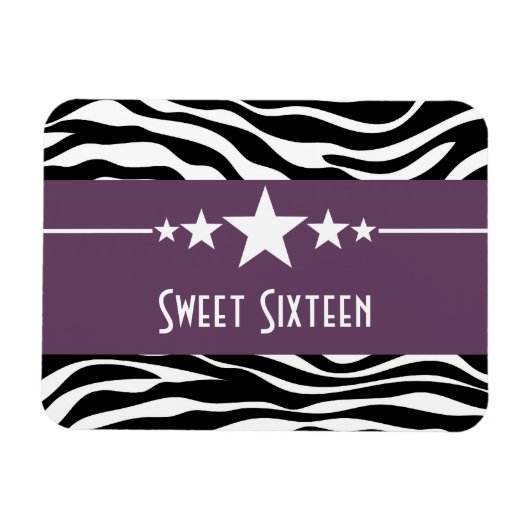 Stars Zebra Print Sweet 16 Magnet, Lila Magnet (Horizontal)