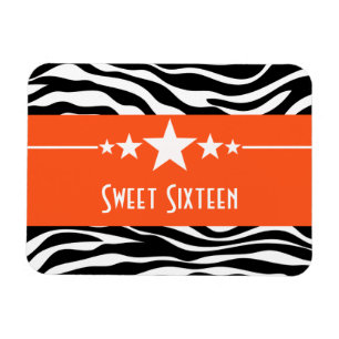 Stars Zebra Print Sweet 16 Magnet, Orange Magnet
