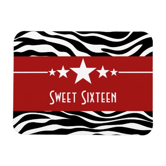 Stars Zebra Print Sweet 16 Magnet, Rot Magnet (Horizontal)