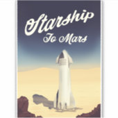 Starship to Mars Vintage Style Space Reise. Aufkleber (Vorderseite)