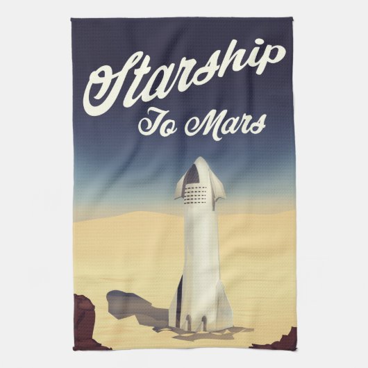 Starship to Mars Vintage Style Space Reise. Geschirrtuch (Vertikal)