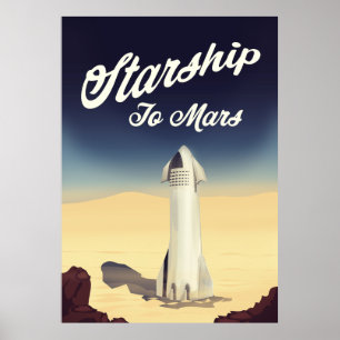 Starship to Mars Vintage Style Space Reise. Poster