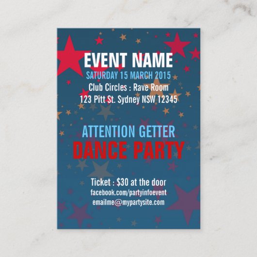 Starstruck Mega Stars Event Party Mini Flyer Visitenkarte (Vorderseite)