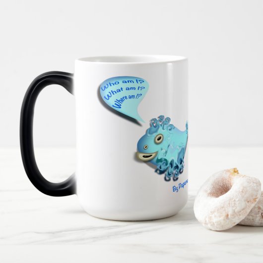 Starstrumpf, Comic, Aufkleber, wer bin i, was bin  Verwandlungstasse (Mit Donut)