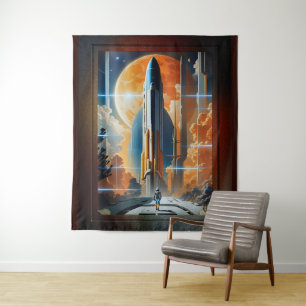 Start am Mittag - Fahrt zum Moon Retro Poster Wandteppich