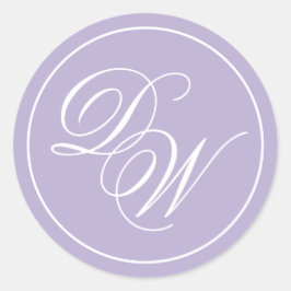 Start der Monogram 2-Initialen Lila White Script Runder Aufkleber