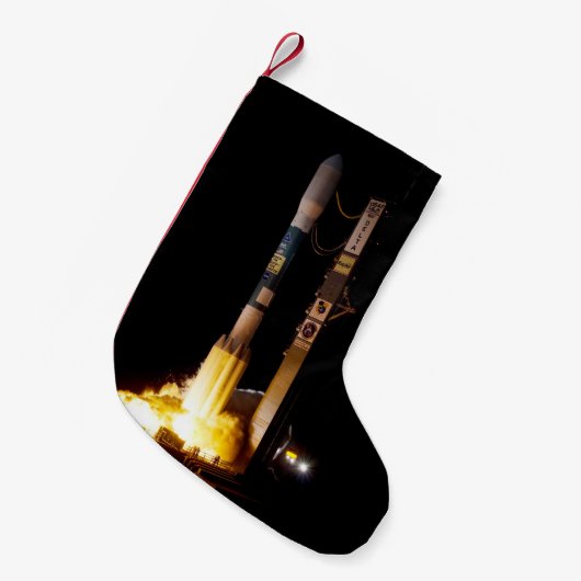 Start der Night Space Rocket Kleiner Weihnachtsstrumpf (Vorderansicht (hängend))