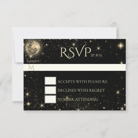 Start Night mit Moon Gold RSVP Card Karte (Vorderseite)