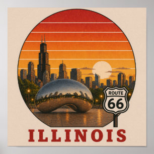 Start Route 66 Chicago Skyline Sonnenuntergang Pos Poster