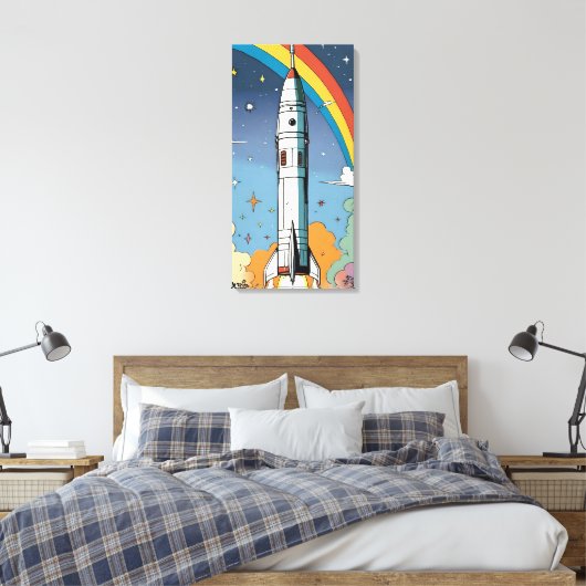 Start-Space-Rakete-Retro-Glossy-Poster Leinwanddruck (Insitu (Schlafzimmer))