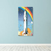 Start-Space-Rakete-Retro-Glossy-Poster Leinwanddruck (Insitu (Holzboden))