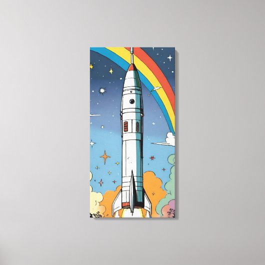 Start-Space-Rakete-Retro-Glossy-Poster Leinwanddruck (Vorderseite)