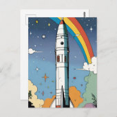 Start-Space-Rakete-Retro-Glossy-Poster Postkarte (Vorne/Hinten)