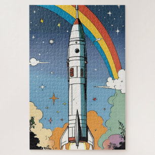 Start-Space-Rakete-Retro-Glossy-Poster Puzzle