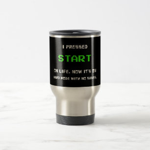 START-Taste Retro-8-Bit-Pixel-Art-Gamer-Gaming Reisebecher