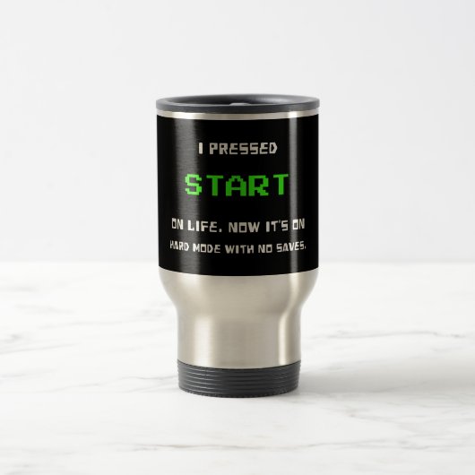 START-Taste Retro-8-Bit-Pixel-Art-Gamer-Gaming Reisebecher (Mittel)