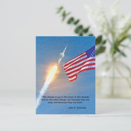 Start von Apollo 11 mit amerikanischer Flagge Postkarte (Stehend Vorderseite)