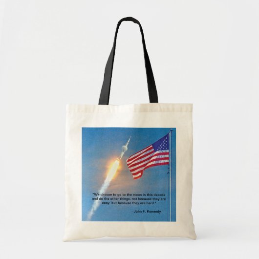 Start von Apollo 11 mit amerikanischer Flagge Tragetasche (Vorne)
