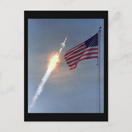 Start von Apollo 11, mit Flagge, NASA Postkarte (Vorderseite)