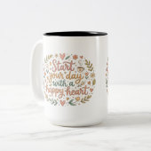 Start Your Day With A Happy Heart Coffee Mug Gift Zweifarbige Tasse (Vorderseite Links)