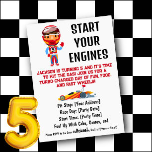 Start Your Engines Boy's 5. Geburtstag Einladung