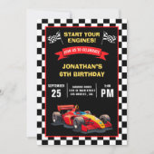 Start Your Engines! Fun Racing Driver Birthday Boy Einladung (Vorderseite)