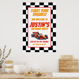Start Your Engines Race Car Birthday Poster