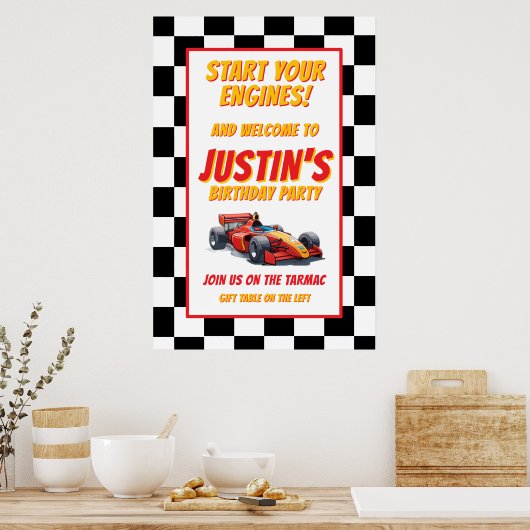 Start Your Engines Race Car Birthday Poster (Küche)