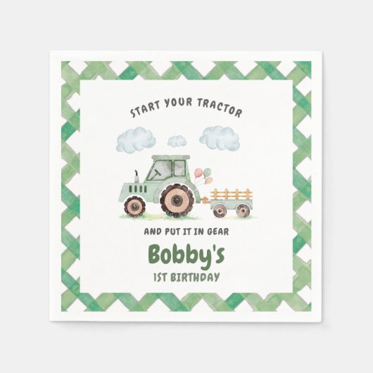 Start Your Tractor 1. Geburtstag Serviette (Vorderseite)