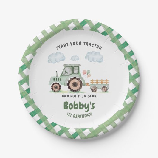 Start Your Tractor 1st Birthday Pappteller (Vorderseite)