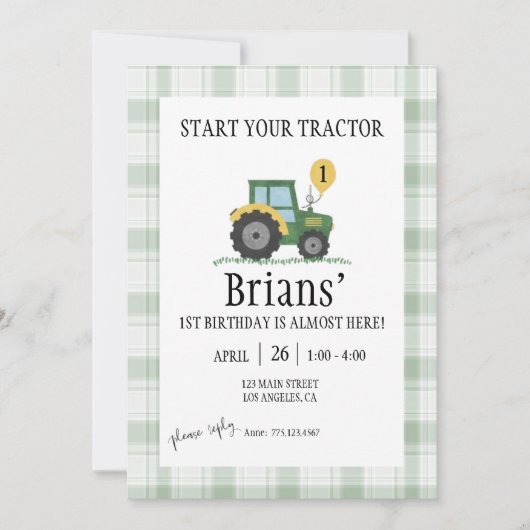Start Your Tractor Children's Birthday Invitation Einladung (Vorderseite)