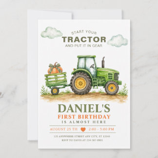 Start Your Tractor Grüne Kürbisfarm Geburtstagsfei Einladung