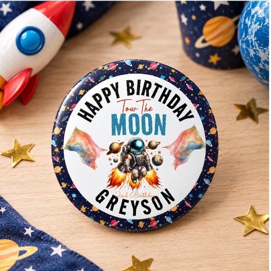 Start zum Mond 2. Geburtstag Weltraum Button