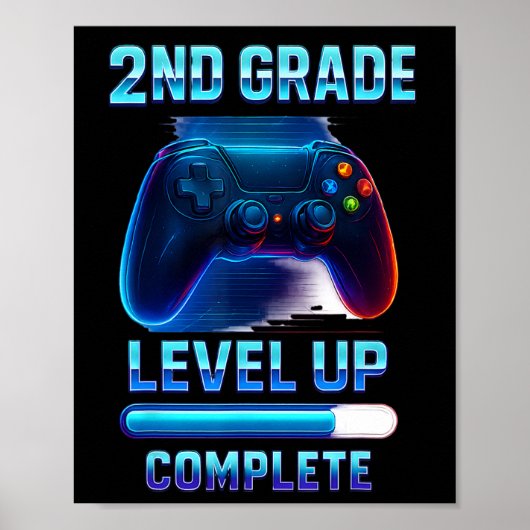 Starte 2. Klasse Gamer Kinder Level Up Spaß 2 Poster (Vorne)