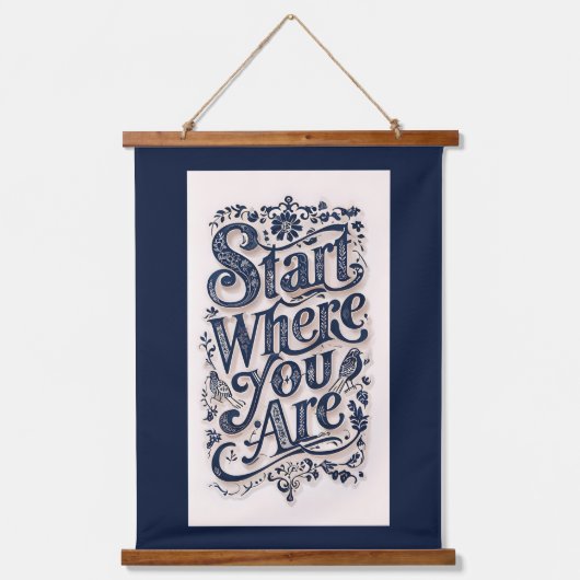 Starten Sie dort, wo Sie dunklen Hintergrund haben Wandteppich Mit Holzrahmen (Vorderseite)