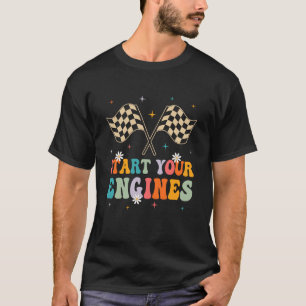 Starten Sie Ihre Motor Groovy Checkered Flag Retro T-Shirt