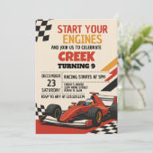 Starten Sie Ihre Motoren! Race Car Birthday Einlad Einladung (Stehend Vorderseite)
