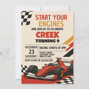 Starten Sie Ihre Motoren! Race Car Birthday Einlad Einladung