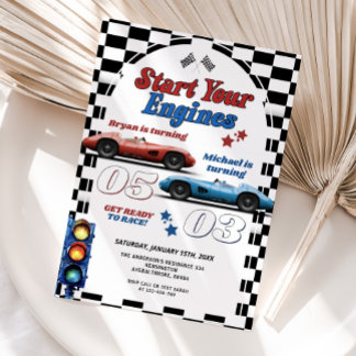 Starten Sie Ihre Motoren Retro Race Car Doppelte G Einladung