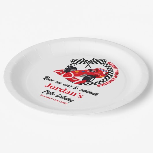 Starten Sie Ihren Motor Red Race Car jedes Alter G Pappteller (Schrägansicht)