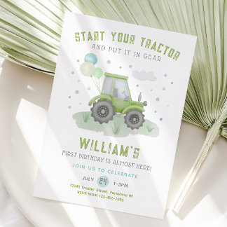 Starten Sie Ihren Traktor zum Geburtstag, Grüne Fa Einladung