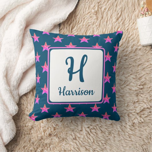 Startermonogramm Initial Pink Blue Colorful Kissen (Decke)
