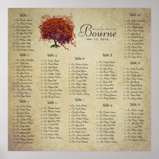 Startet bei $13.20 Seating Chart 12 Tische Poster (Vorne)