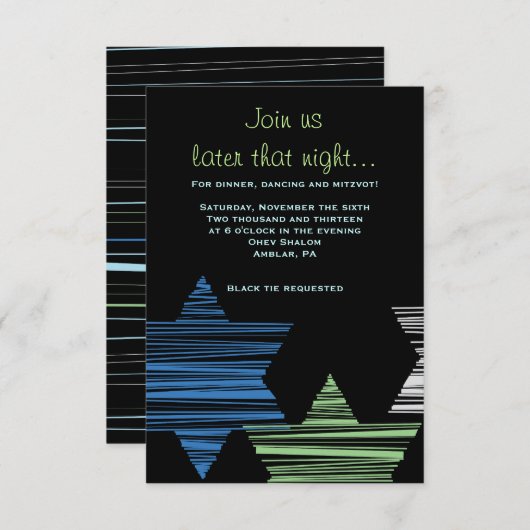 STARTET, DASS INTERSECT Bar Bat Mitzvah Party Card Einladung (Vorne/Hinten)