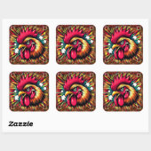 "Startled Mad Rooster"  Quadratischer Aufkleber (Blatt)