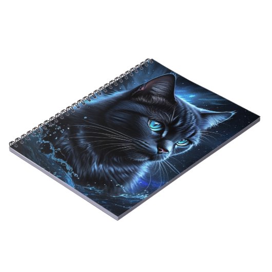 Startnight Blue Black Cat Splash Art Notizblock (Linke Seite)
