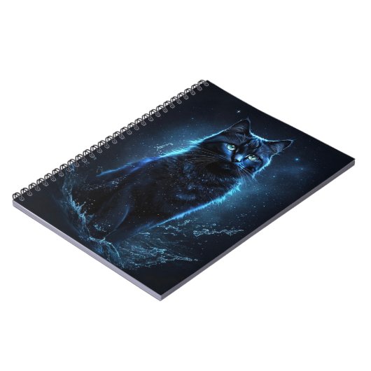Startnight Blue Black Cat Splash Art Notizblock (Linke Seite)