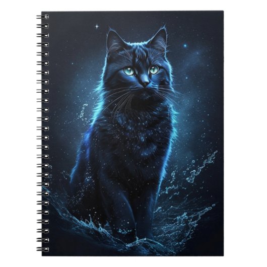 Startnight Blue Black Cat Splash Art Notizblock (Vorderseite)
