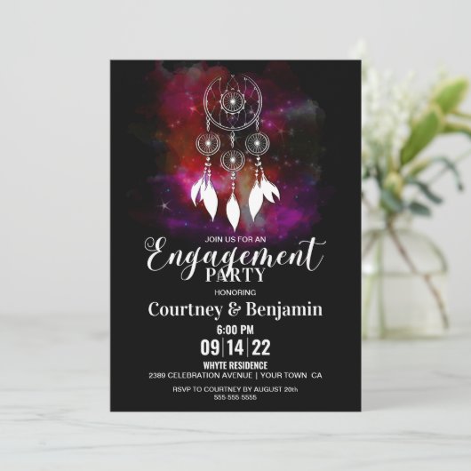 Startnight Dream Catcher Engagement Party Einladung (Stehend Vorderseite)